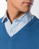 Camisola Decote em V 100% Algodão em Azul