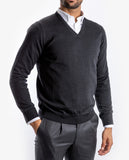 Black V Neck Sweater 100% Merino Wool