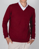 Camisola Decote em V 100% Caxemira em Encarnado Escuro