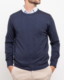Dark Blue Crew Neck Sweater 100% Wool