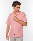Camisa Casual 100% Linho em Cor de Laranja Claro