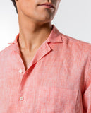 Camisa Casual 100% Linho em Cor de Laranja Claro