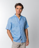 Camisa Casual 100% Linho em Azul Claro