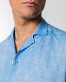 Camisa Casual 100% Linho em Azul Claro