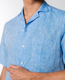 Camisa Casual 100% Linho em Azul Claro