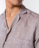 Camisa Casual 100% Linho em Castanho Claro