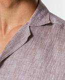 Camisa Casual 100% Linho em Castanho Claro
