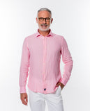 Camisa Casual 100% Linho em Cor-de-rosa Claro