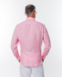 Camisa Casual 100% Linho em Cor-de-rosa Claro