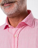 Camisa Casual 100% Linho em Cor-de-rosa Claro