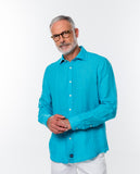 Camisa Casual 100% Linho em Azul Turquesa