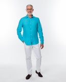 Camisa Casual 100% Linho em Azul Turquesa
