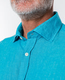 Camisa Casual 100% Linho em Azul Turquesa