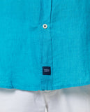Camisa Casual 100% Linho em Azul Turquesa