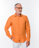 Camisa Casual 100% Linho em Cor de Laranja Escuro