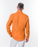 Camisa Casual 100% Linho em Cor de Laranja Escuro