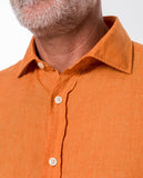 Camisa Casual 100% Linho em Cor de Laranja Escuro