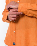 Camisa Casual 100% Linho em Cor de Laranja Escuro