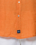Camisa Casual 100% Linho em Cor de Laranja Escuro