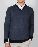 Camisola Decote em V em Azul Escuro