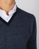 Camisola Decote em V em Azul Escuro