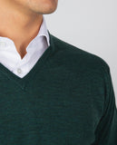Camisola Decote em V 100% Lã Merino em Verde