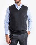Camisola Decote em V Sem Mangas 100% Lã Merino em Cinzento Escuro