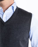 Camisola Decote em V Sem Mangas 100% Lã Merino em Cinzento Escuro