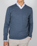 Camisola Decote em V 100% Lã Merino em Azul