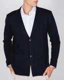 Casaco de Malha 100% Lã Merino em Azul Escuro