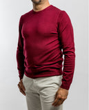 Burgundy Crew Neck Sweater 100% Merino Wool