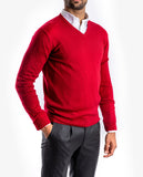 Red V Neck Sweater 100% Merino Wool