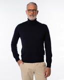 Camisola Gola Alta 100% Lã Merino em Azul Escuro