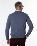 Camisola Decote em V 100% Lã Merino em Azul