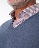 Camisola Decote em V 100% Lã Merino em Azul