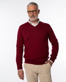 Camisola Decote em V 100% Lã Merino em Bordeaux Escuro