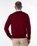 Camisola Decote em V 100% Lã Merino em Bordeaux Escuro