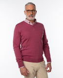 Camisola Decote em V 100% Lã Merino em Cor-de-rosa Escuro