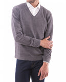 Camisola Decote em V 100% Linho em Cinzento
