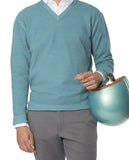 Camisola Decote em V 100% Lã Merino em Verde Seco