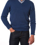 Camisola Decote em V em Azul