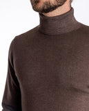 Camisola Gola Alta 100% Lã Virgem em Castanho