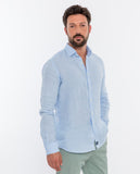 Camisa Casual 100% Linho em Azul Claro