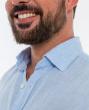 Camisa Casual 100% Linho em Azul Claro