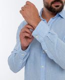 Camisa Casual 100% Linho em Azul Claro