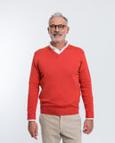 Camisola Decote em V 100% Lã Merino em Cor de Laranja Escuro