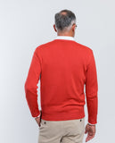 Camisola Decote em V 100% Lã Merino em Cor de Laranja Escuro