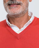 Camisola Decote em V 100% Lã Merino em Cor de Laranja Escuro