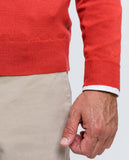 Camisola Decote em V 100% Lã Merino em Cor de Laranja Escuro