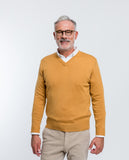 Camisola Decote em V 100% Lã Merino em Amarelo Escuro